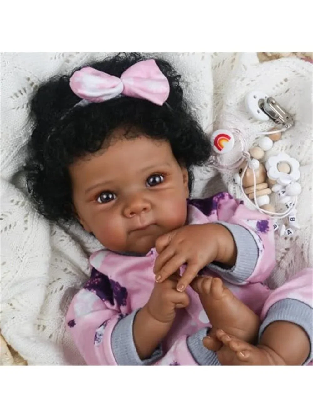 18 Inch Reborn Baby Doll Black Girl Realistic African American Pink Jumpsuit